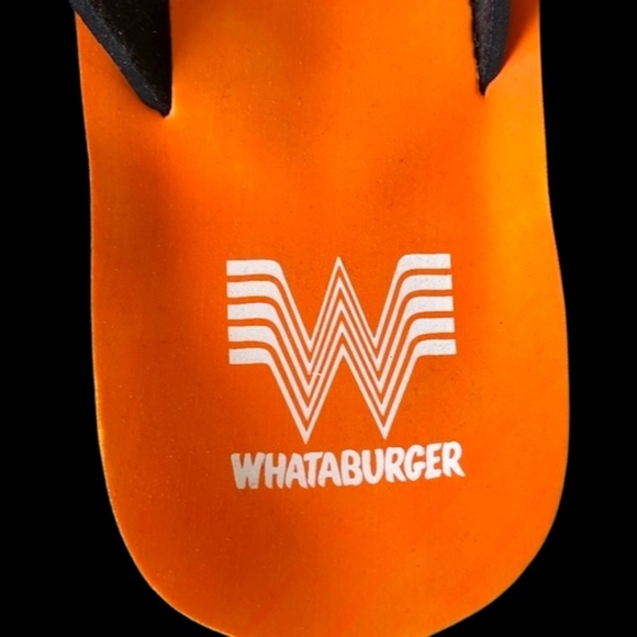 Neat Feet Orange & Black Flip Flops With Dr Pepper & What-A-Burger Logos Size L - Picture 8 of 10